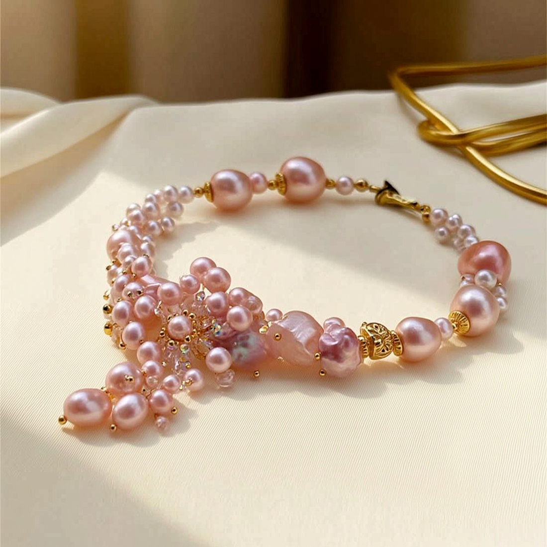 How to Care for Baroque Pearls featuring freshwater baroque pearls in an elegant editorial setting