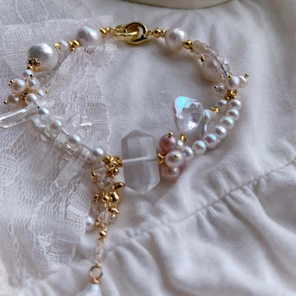 Celestial Dewdrop Natural Baroque Pearl & Clear Quartz Bracelet (1).jpg