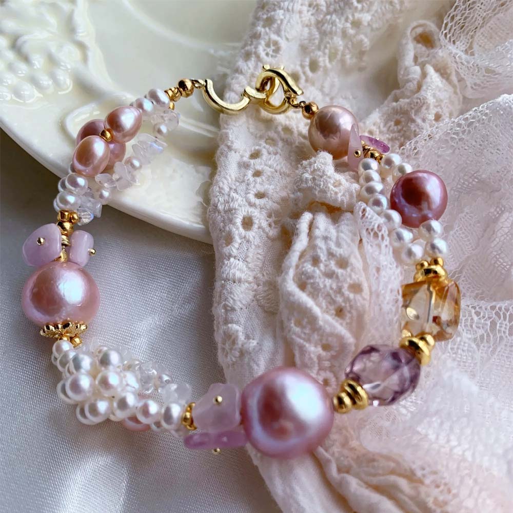 Lavender Whisper Natural Pink Baroque Pearl & Amethyst Bracelet (7).jpg